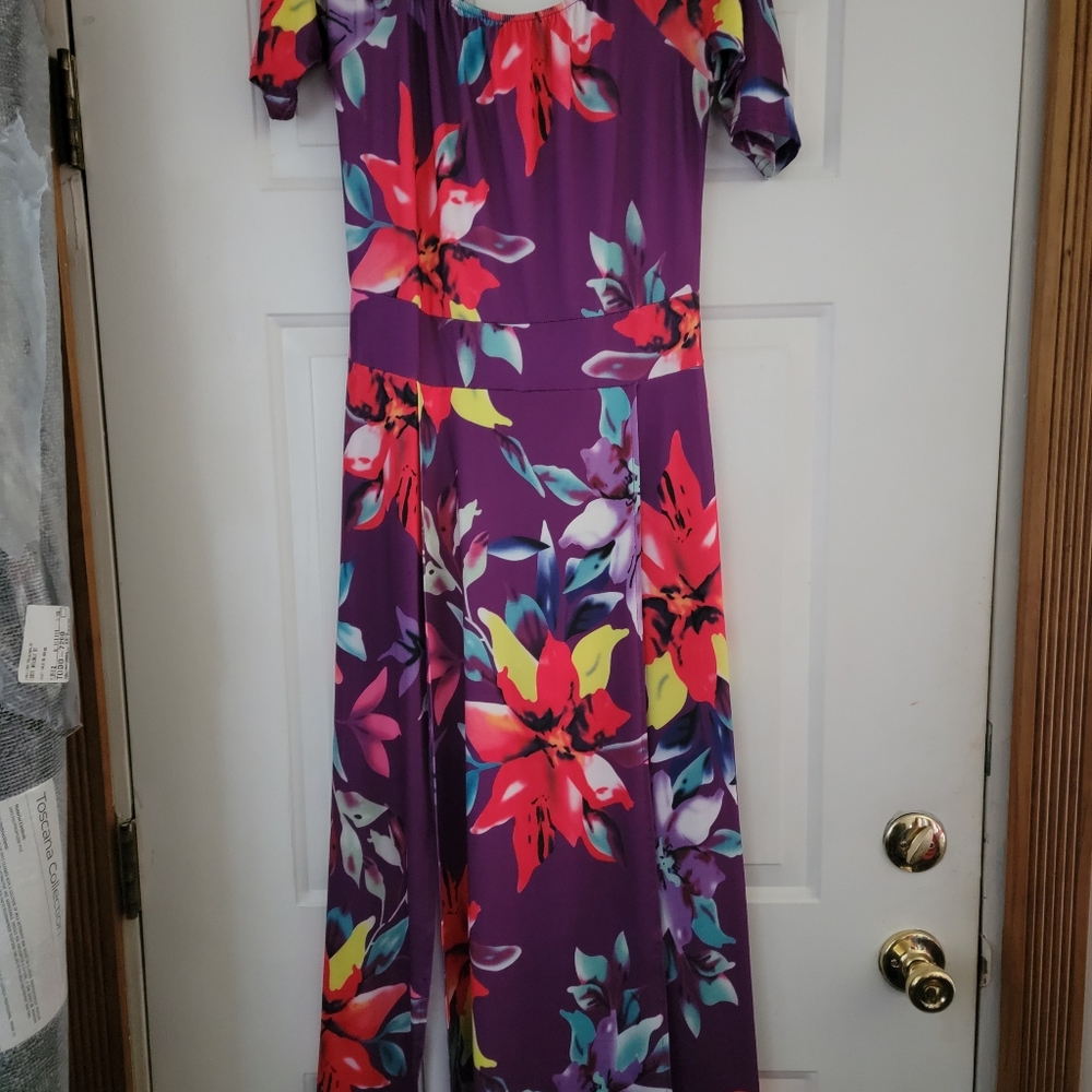 Hawaiian  Romper purple  w/ bright flowers (L)